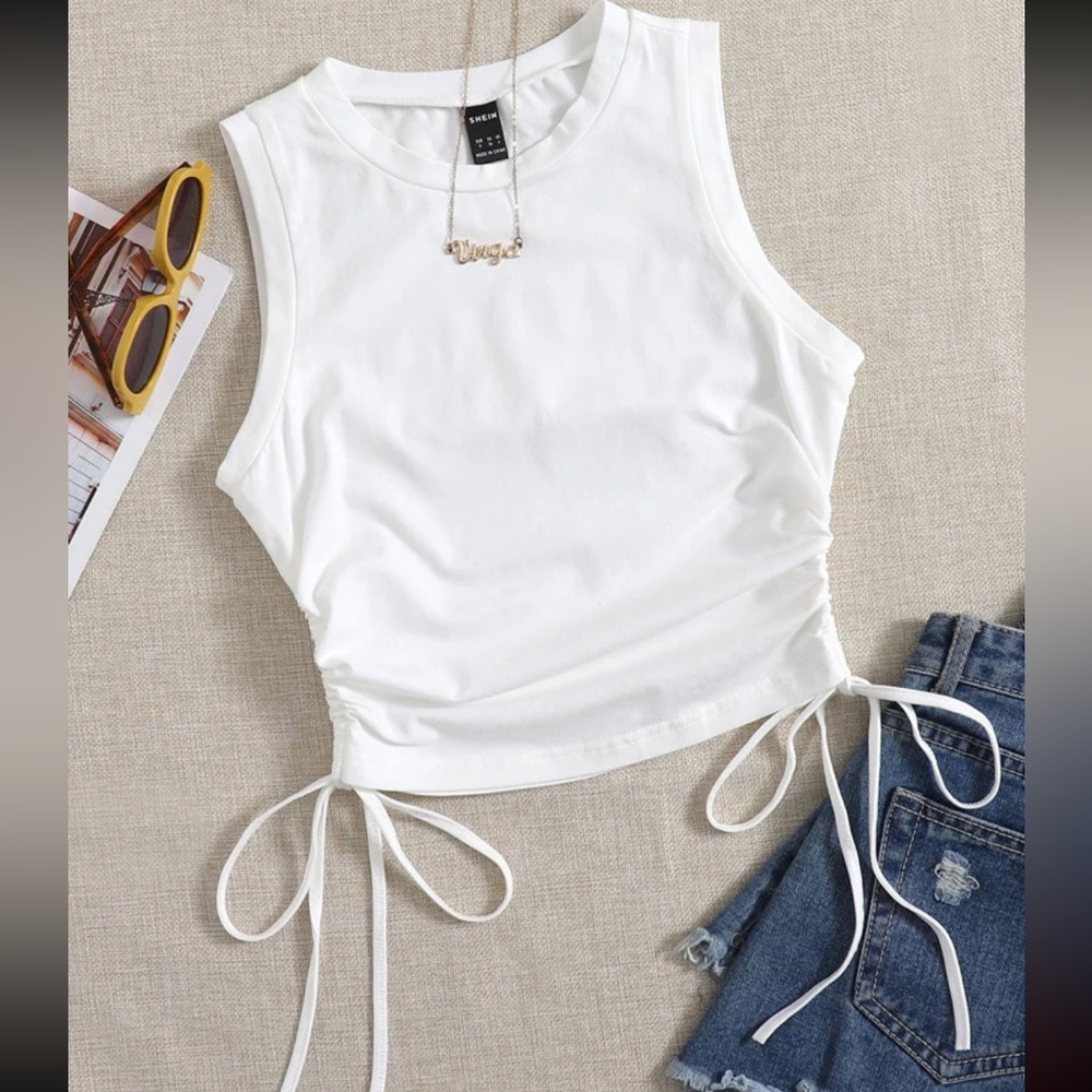 SHEIN EZwear Drawstring Ruched Side Crop Tank Top